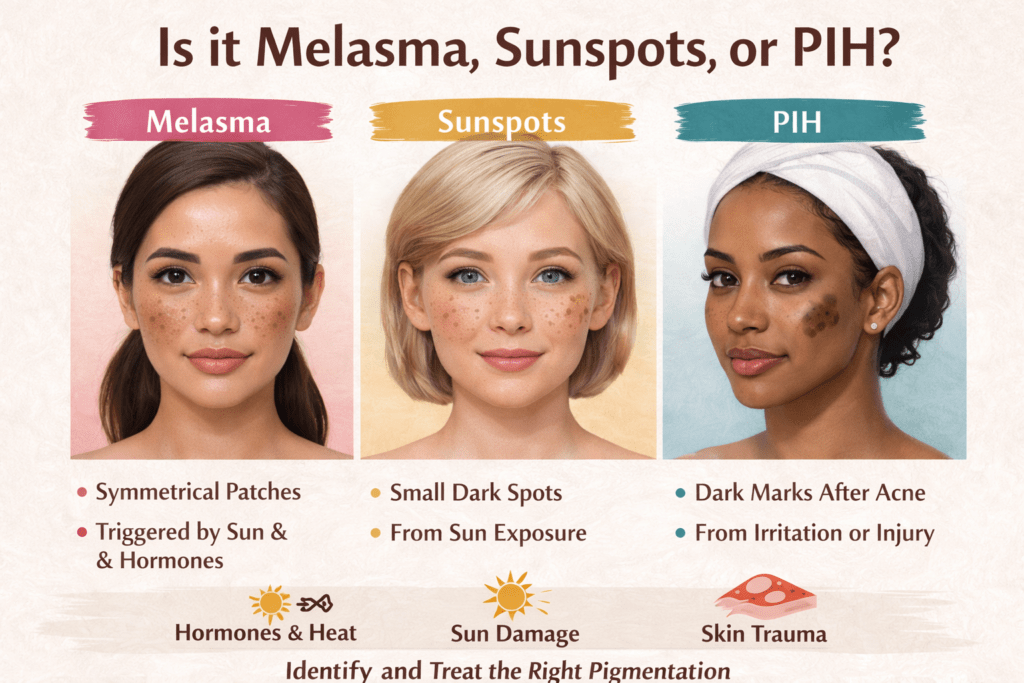melasma vs sunspots vs pih